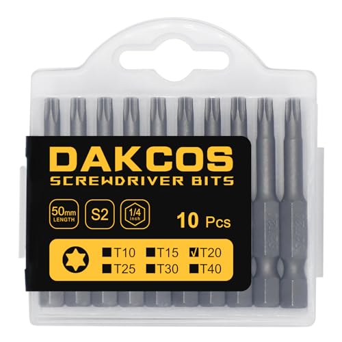 DAKCOS T20 Bit lang, Torx Bit T20, Bit-Sortiment aus S2 (Länge: 50 mm, 10 Stück) von DAKCOS
