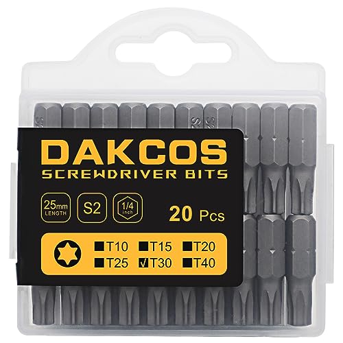 DAKCOS T30 Bit, Torx Bit T30, Bit-Sortiment aus S2 (Länge: 25 mm, 20 Stück) von DAKCOS