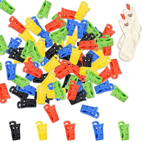 100 Stück Mini Farbe Sockenklammern Set, Sockenclip mit Haken, Mehrzweck Sockenhalter für Waschmaschine und Trockner, Ohne sie zu Falten, Direkt in die Schublade von DALAETUS