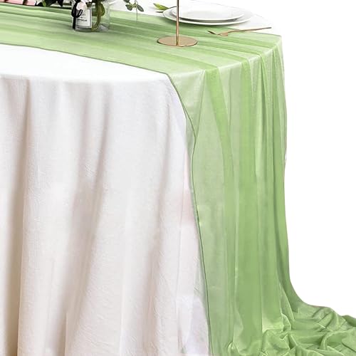 DALAETUS 2-teiliges Seihtuch-Tischläufer-Set, rustikale Gaze-Tischdecke, Tüll, Boho-Tischdekoration für Küche, Hochzeit, Party-Dekoration (Salbeigrün) von DALAETUS