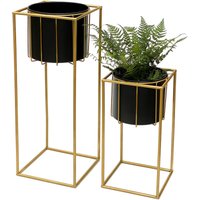 Blumenhocker mit Topf Metall Gold Schwarz Eckig 2er Set Blumenständer 96035 Blumensäule Modern Pflanzenständer Pflanzenhocker - Dandibo von DANDIBO