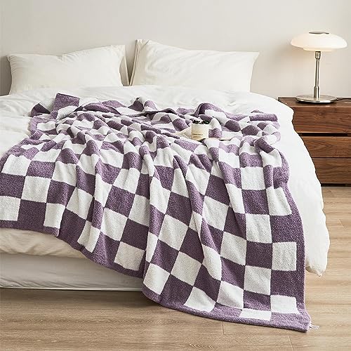 DANETI Karierte Decke mit Schachbrettmuster, superweich, gemütlich, Mikrofaser, Überwurf, Decke, Bett, elegante Steppdecke, Tagesdecke, Decke, 150 x 200 cm, Violett von DANETI