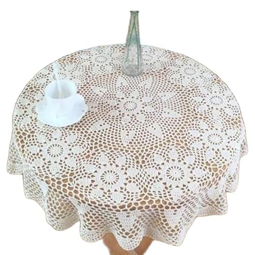 DANETI Runde handgefertigte Tischdecke mit Blumen, gehäkelt, für Küche, Kaffee, Tee, Party, Heimdekoration, 160 cm, Beige von DANETI