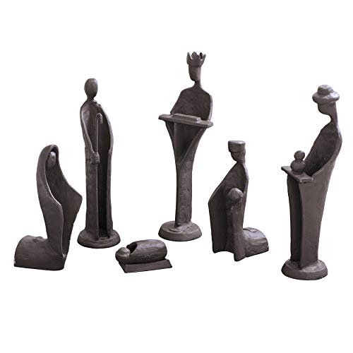 Danya B. Moderne Weihnachtskrippe – 22,9 cm Eisenkrippe mit 6 Skulpturen (Jesuskind in einer Krippe, Josef, Maria und die drei Könige) von DANYA B