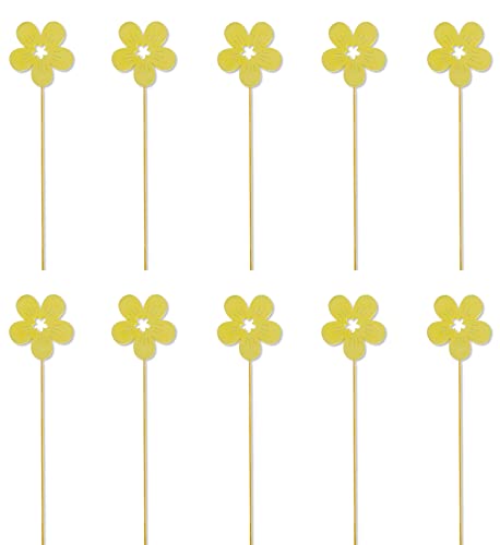 DARO DEKO Holz Blumen-Stecker Blüte gelb 10 Stück 7 x 36cm Dekostecker Blumenstab Blumenstab Holzstecker von DARO DEKO