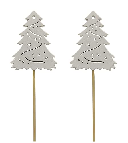 DARO DEKO Holz Blumenstecker Tannenbaum-Stecker 36cm Dekostecker Weihnachtsbaum weiß 2 Sets - 24 Stück von DARO DEKO