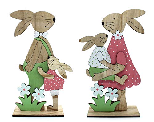 DARO DEKO Holz Figur 2 Hasen Aufsteller bunt 21cm x 35cm Hasen Familie Dekofigur Osterhase von DARO DEKO