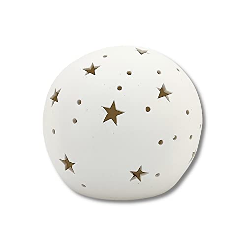 Keramik LED Kugel mit Sternen weiß 18 x 16cm Dekokugel Leuchtkugel Tisch-Deko von DARO DEKO