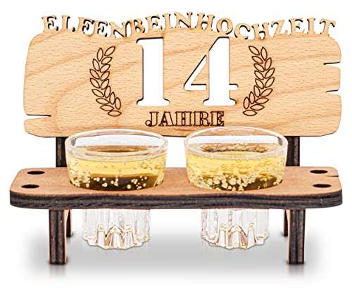 DARO Design - Schnapsbank 14. Hochzeitstag Elfenbeinhochzeit Geschenk Deko für Paare Männer Frauen aus Holz mit Gläsern von DARO Design