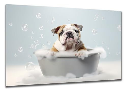 DARO Design - Toiletten-Bild auf 6mm HDF 40x30 cm Hunde-Welpe Bulldogge in der Badewanne - Wand-Deko Bilder Lustiges Geschenk von DARO Design