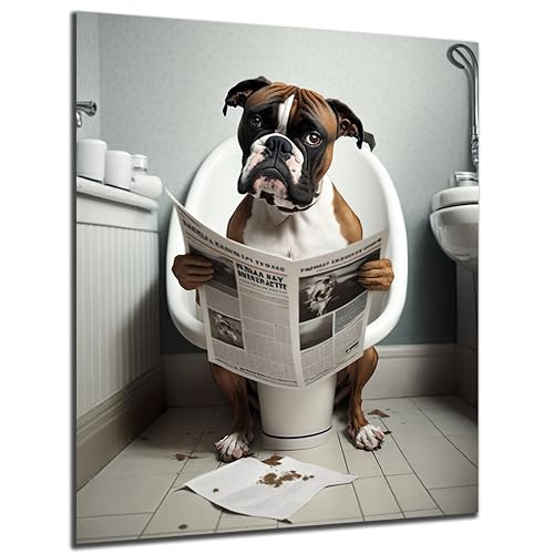 DARO Design - Toiletten-Bild auf 6mm HDF 70x50 cm Boxer Hund auf WC - Wand-Deko Bilder Lustiges Geschenk von DARO Design