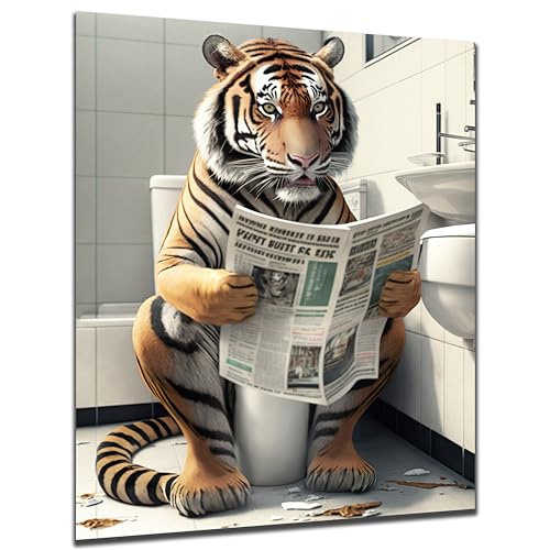 DARO Design - Toiletten-Bild auf 6mm HDF 84x56 cm Tiger auf WC - Wand-Deko Bilder Lustiges Geschenk von DARO Design