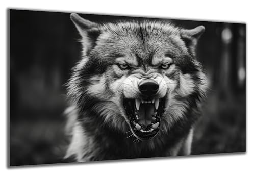 DARO Design - Wand-Bild auf 6mm HDF 70x50 cm Wolf frontal schwarz Weiß - Wand-Deko Bilder Geschenk von DARO Design