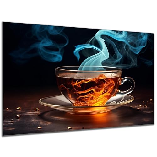 DARO Design - witziges Küchen-Bild auf 6mm HDF 70x50 cm Tee-Tasse in Flammen - Wand-Deko Bilder Lustiges Geschenk von DARO Design