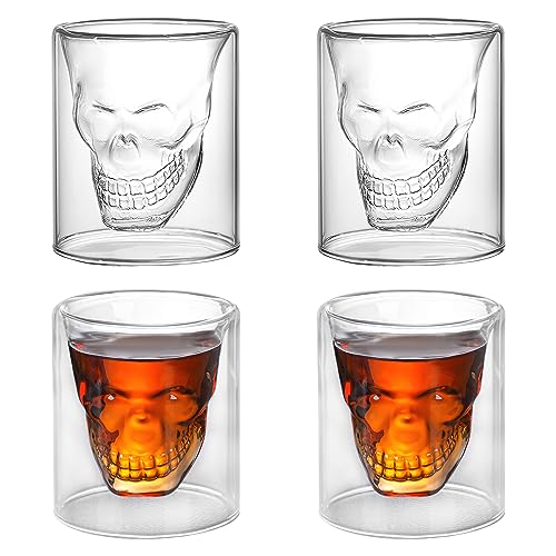 Totenkopf Gläser Set 4 Stück Schädel Schnapsgläser Skull Shotgläser Lustig Shot Gläser Glas Tequila Gläser Shot Glasses Schnapsglas Shotglas für Kalte Heiße Getränke Cola Gläser Espressogläser, 20ML von DAWRIS