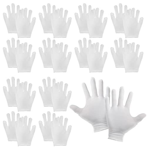 DBOO 12 Paar weiße Baumwollhandschuhe, weiche Baumwollhandschuhe für Arbeit Heimwerker trockene Hände Kellner Fahrer Münze Schmuck Silber Inspektionshandschuhe für Kind (S)/Damen (M)/Herren (L) (S) von DBOO