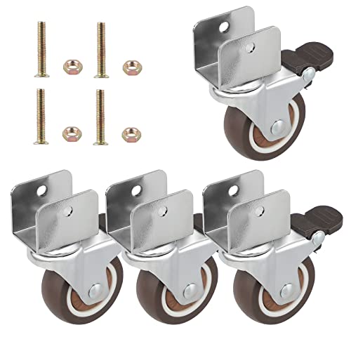 DBREAKS 4Pcs U-Typ Möbelrollen Ø50MM, Plattenöffnung 25MM, Lenkrollen für Möbel mit U-Förmige Halterung, Lenkrollen mit Bremse, Transportrollen, Schwenkrollen mit Schrauben, Gesamttragkraft 100KG von DBREAKS