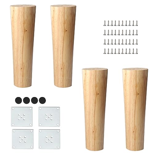 DBREAKS Möbelfüße Holz, 4 Stück Massivholz Konisch Ersatz Tischbeine, 20cm Möbelbeine mit Montageplatten & Schrauben, Sofafüße&Sockelfüße&Tischfuß für Stühle, Schrank, Sofa, Couchtisch, TV-Schrank von DBREAKS