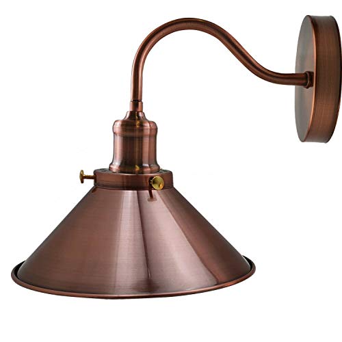 Retro Wall Light Lamps, Island Edison Swan Neck Metal Arm E27 Sconce, Cone Light Shade 22cm, Reading, Bedside Lamp, Kitchen, Indoor, Living room, Modern Industrial Wall Fittings (Kupfer) von DC VOLTAGE
