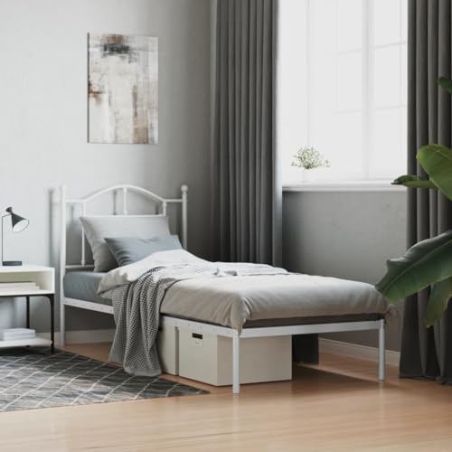 DCRAF Furniture Home Tools Bettgestell aus Metall mit Kopfteil, weiß, 90 x 190 cm, Einzelbett von DCRAF