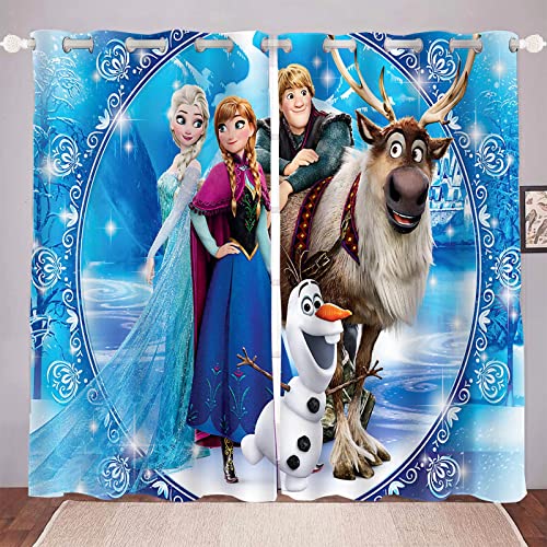 DDONVG Anime Frozen Verdunkelungsvorhang-Set, Anna Und ELSA Olaf Vorhänge, 3D Druck Mit Ösen Für Dekoration Kinderzimmer Schlafzimmer (7,100x140cm(BxH)/ 50x140cmx2) von DDONVG