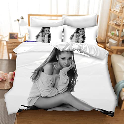 DDONVG Ariana Grande Bettwäsche Set, 3D-Druck Schönheit Mikrofaser Weiche Mit Reißverschluss Bettbezug Und Kissenbezüge Für Teens Adult (5,135 X 200 cm 50 x 75 x 1) von DDONVG