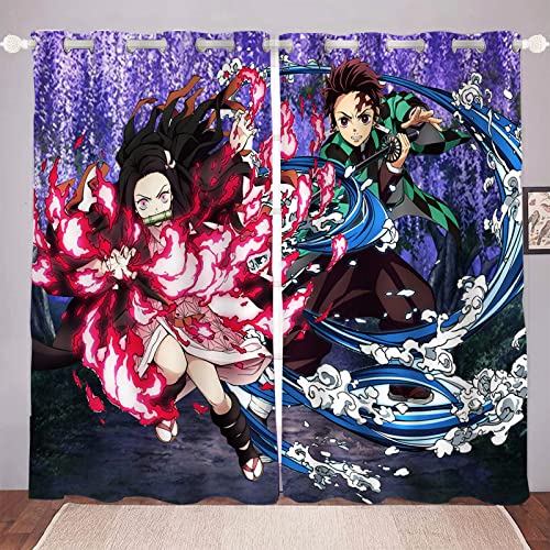 DDONVG Demon Slayer Verdunkelungsvorhänge Japan Anime Vorhang 100% Polyester Vorhang Mit Ösen Für Kinderzimme Schlafzimmer Dekoration (4,183x160cm(BxH)/ 91.5x160cmx2) von DDONVG