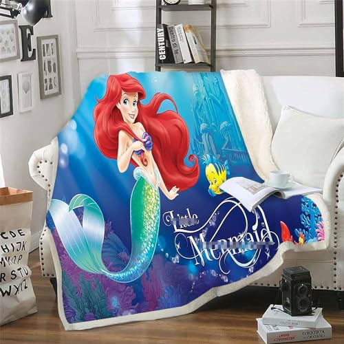 DDONVG Prinzessin Kuscheldecke Meerjungfrau Ariel Fleecedecke Aschenputtel Rapunzel Decke, Sofadecken Für Mädchen Und Erwachsene (20,150 X 200 cm) von DDONVG