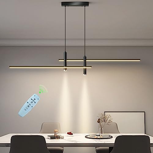 Moderne LED Pendelleuchte Esszimmer Dimmbar mit Fernbedienung Esstisch Hänge Pendellampe Küchen Hängeleuchte Deckenleuchte Höhenverstellbar Kronleuchter für Büro Couchtisch lampe (Schwarz, 120CM)… von DDYY