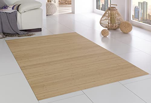DE-COmmerce Bambusteppich Massive Pure, 100x160 cm, 17mm gehärtete Stege, Teppich ohne Bordüre, Bambusmatte von DE-COmmerce