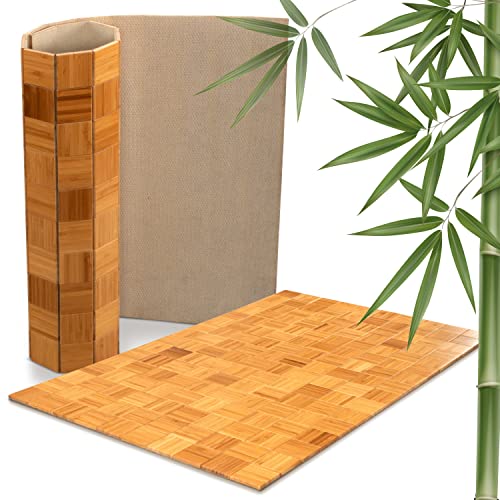 DE-COmmerce rutschfeste Badematte aus Bambus I Fussmatte Badteppich Bambusmatte Duschmatte Badezimmermatte Bamboo Badematte mit Anti-rutsch Rückseite I Badvorleger KARO Nature 40 x 50 cm von DE-COmmerce