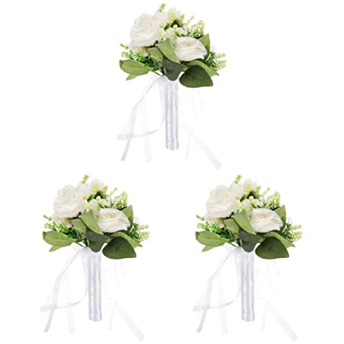 DECHOUS 3st Blumen Halten Brautrose, Die Hält Essbare Blumensträuße Hochzeit Brautsträuße Hochzeitssträuße Für Die Braut Lebensechte Rose Schleife Weiß Rosen Partybedarf Brautjungfer von DECHOUS