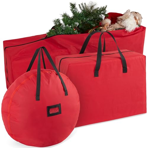 DECO EXPRESS Aufbewahrung für Feiertagsschmuck, Weihnachtskugeln & Adventskranz Boxen Aufbewahrung, Organizer Tasche (Rot 3er-Set) von DECO EXPRESS