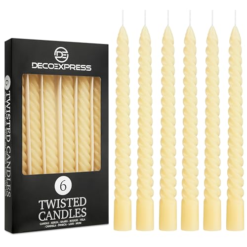 Spiralkerzen Set 3er oder 6er, Gedrehte Stabkerzen Bunte Kerzen 25 cm x 2.2 cm, Brenndauer 6 Stunden - Candles Aesthetic (Elfenbein, 6er-Pack) von DECO EXPRESS