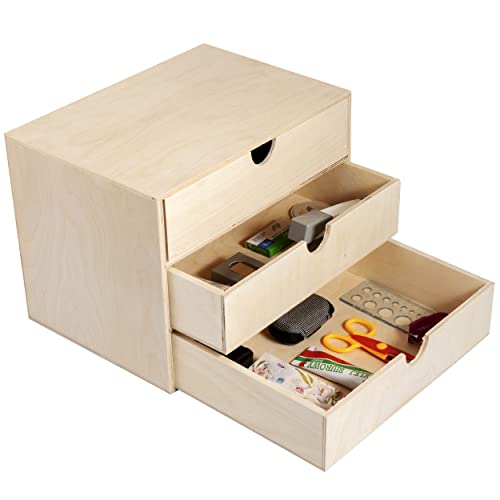 Aufbewahrungsbox aus Holz für Dokumente, Akten, Kunst und Handwerk, Mehrzweck-Organizer für Zuhause und Büro mit 3 Regalen, Boden- oder Desktop-Organisation, unlackiertes Naturholz von DECOCRAFT