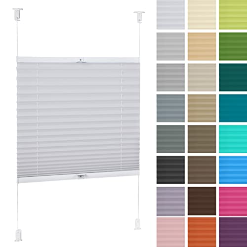 DECOOR Plissee ohne Bohren 105cm x 150cm Faltrollo Rollo für Fenster und Tür Nicht-invasive Fensterjalousien guter Sichtschutz und Sonnenschutz Breite der Überlappung 2 cm Weiß von DECOOR