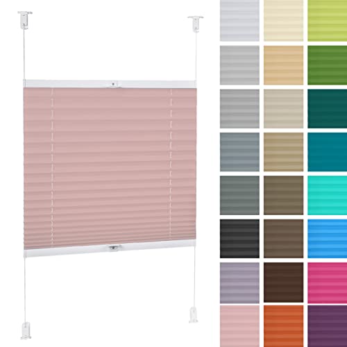 DECOOR Plissee ohne Bohren 125cm x 120cm Faltrollo Rollo für Fenster und Tür Nicht-invasive Fensterjalousien guter Sichtschutz und Sonnenschutz Breite der Überlappung 2 cm Hellrosa von DECOOR