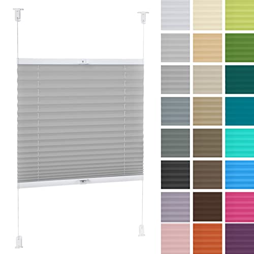 DECOOR Plissee ohne Bohren 140cm x 150cm Faltrollo Rollo für Fenster und Tür Nicht-invasive Fensterjalousien guter Sichtschutz und Sonnenschutz Breite der Überlappung 2 cm Hellgrau von DECOOR