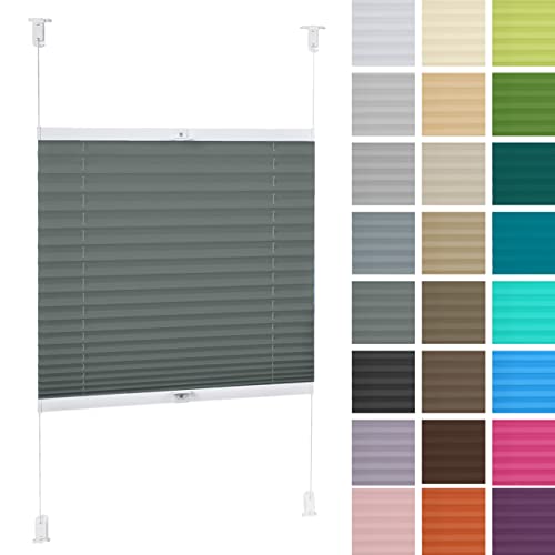 DECOOR Plissee ohne Bohren 60cm x 120cm Faltrollo Rollo für Fenster und Tür Nicht-invasive Fensterjalousien guter Sichtschutz und Sonnenschutz Breite der Überlappung 2 cm Asche von DECOOR