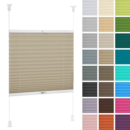 DECOOR Plissee ohne Bohren 75cm x 150cm Faltrollo Rollo für Fenster und Tür Nicht-invasive Fensterjalousien guter Sichtschutz und Sonnenschutz Breite der Überlappung 2 cm Beige von DECOOR