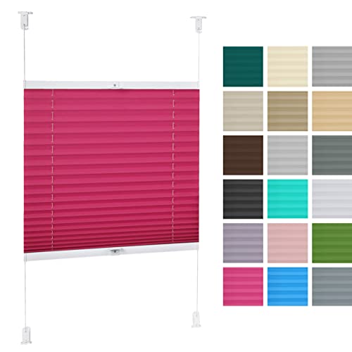 DECOOR Plissee ohne Bohren Thermorollo 65cm x 150cm Faltrollo Rollo für Fenster und Tür Nicht-invasive Fensterjalousien guter Sichtschutz und Sonnenschutz Verdunklungsrollo Überlappung 2 cm Rosa von DECOOR