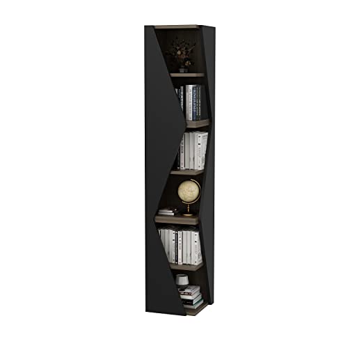 DECOROTIKA - Arrow 6-tier Unique Design Corner Bookcase Bookshelf Shelving Unit (Black and Oud Pattern) von DECOROTIKA