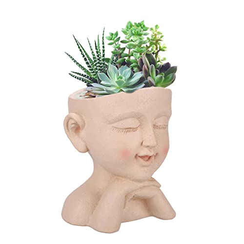 DEDEMCO Kopf-Pflanzgefäß, Gesichts-Blumentopf mit Drainageloch, 20 x 18 cm, für Sukkulenten, Kaktus, Pflanzgefäß, für drinnen und draußen, niedliches Gesicht, Kunstharz von DEDEMCO