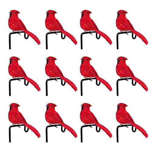 DEDEMCO Künstliche rote Vögel, 12 cm, Mini-Vögel, mit Clip, für Zuhause, Weihnachtsbaumschmuck, Basteln, Hochzeitsdekoration, 12 Stück von DEDEMCO