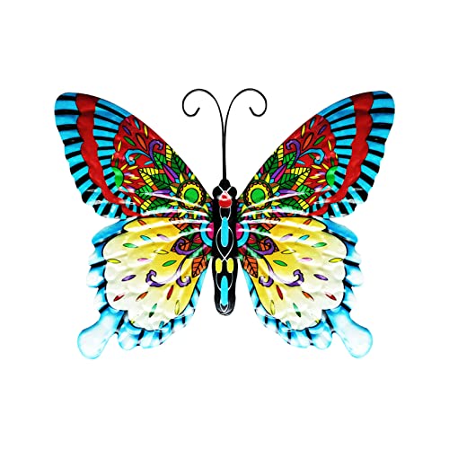 DEDEMCO Metall-Schmetterling-Wandkunst, 25,4 x 36,4 cm, 3D-Schmetterling-Wanddekoration, bunte Schmetterlinge, Wandskulptur, Hängedekoration für Zuhause, Hof, Terrasse, Garten, Dekoration, blau von DEDEMCO