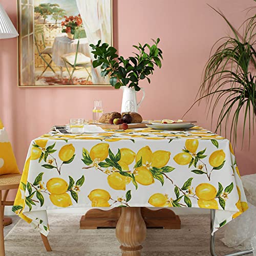 DEDEMCO Zitronen-Tischdecke für Frühling und Sommer, 135 x 135 cm, gelbe Zitronen-Tischdecke, wasserdicht, knitterfrei, für Küche, Esszimmer, Picknick, Party, Bankett von DEDEMCO