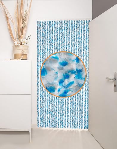 DEFACTO Flauschvorhang Türvorhang (90x200 cm) Chenille Fliegenschutz Insektenschutz Camping 100% Made In Italy - Vielseitig, Leicht Zu Reinigen, Effektiver Sicht- Und Hitzeblocker - Blau von DEFACTO