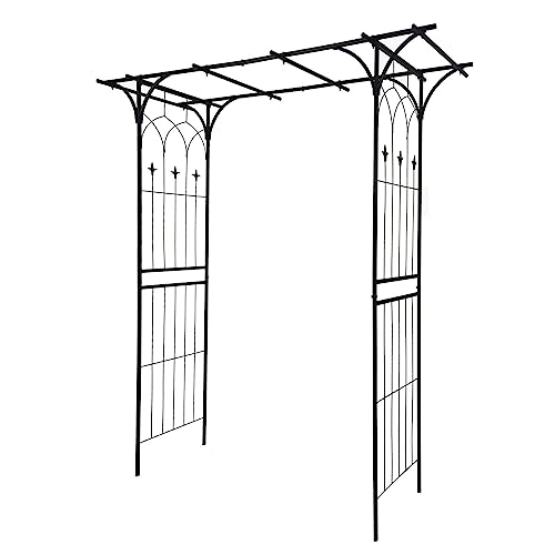 Defacto Rosenbogen aus Metall in Schwarz 204 x 52 x 150 cm (HxTxB), mit integr. Mit Tor Rankgitter Torbogen Gartentor Rankhilfe Rostfrei - Tor verriegelbar - DF-RB-26B von DEFACTO