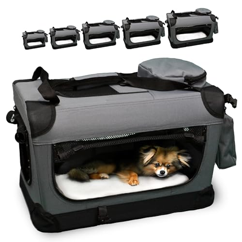DEFACTO Hundebox Hundetransportbox faltbar & tragbar, Transportbox für Hunde, Katzen und Haustiere, Hundetasche robust Anthrazit, Transporttasche (XL, Grau) von DEFACTO