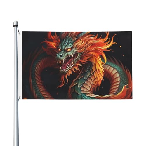 Chinesische Drachen-Flagge, 90 x 150 cm, doppelseitig, Gartenflaggen, Willkommensflaggen, Banner, Dekoration für Innenhof, Veranda, Rasen von DEHIWI